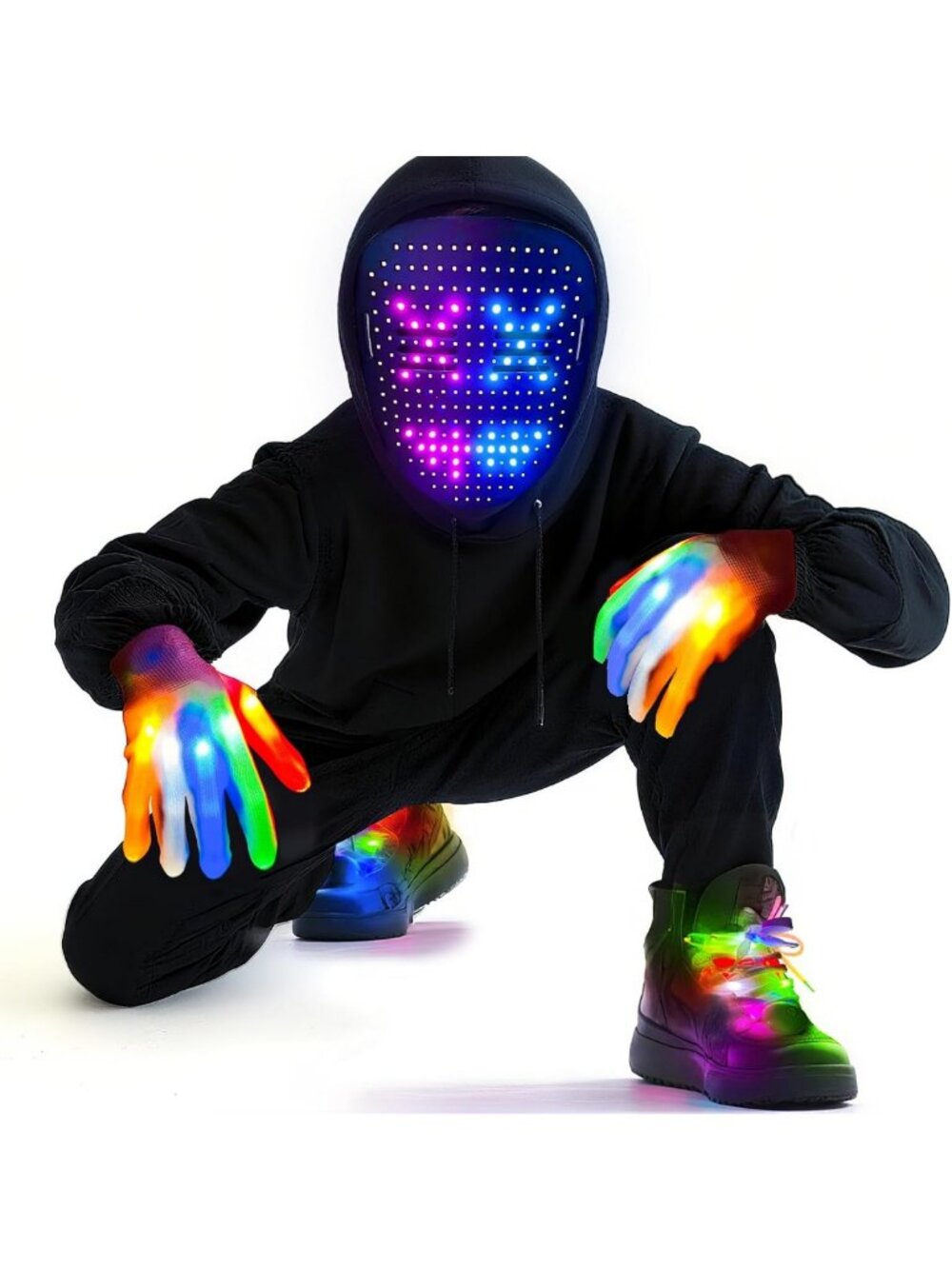 Glow-in-the-Dark Halloween LED Mask, Skeleton Gloves & Light-Up Shoelaces Set